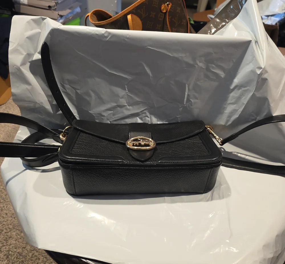 Coach Black Leather Shoulder Bag with Gold Hardware